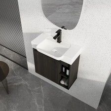 24'' Wall-Mounted Bathroom Vanity with White Ceramic Sink  Soft-Close Door, K