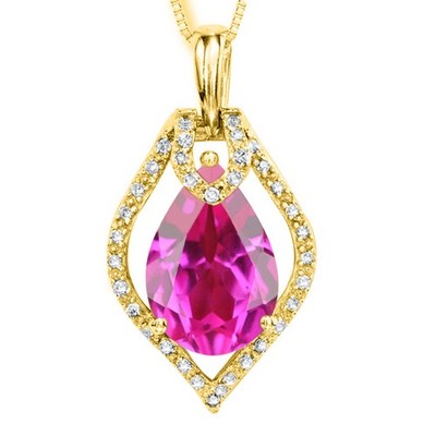 14KT Gold 1.90Ct Natural Tourmaline IGI Certified Diamond Pendant - Tariffs Free
