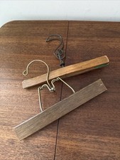 Vintage 2 Wood Hangers Pants Skirt Clip Metal Hook Laundry Clothes Gift Prop