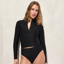 J Crew NWT Rash Guard in Classic Sculpt Size Large in Black  Long Sleeve