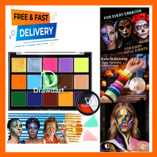 Professional Face Body Paint Kit 18 Colors with 10 Brushes and 2 Sponges for