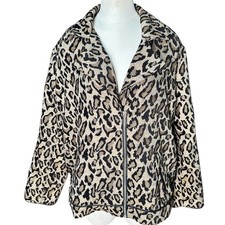 Chico's Leopard Print Moto Jacket Women 3P Brown Tan Zip Front Faux Leather Trim