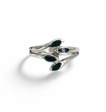 Sterling Silver Onyx Leaf Ring