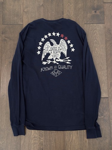 Polo Ralph Lauren Mens Custom Fit Long Sleeve Crewneck Tee Blue Eagle USA Shirt