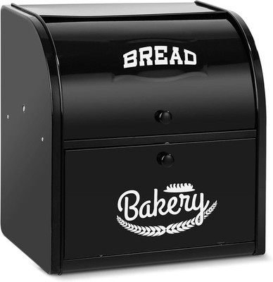 2 Layer Stainless Steel Bread Box Roll Top Black
