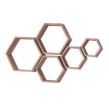 Hexagon Shelves for Wall,Hexagon Floating Shelf Set of 5PCS Carbonized Brown