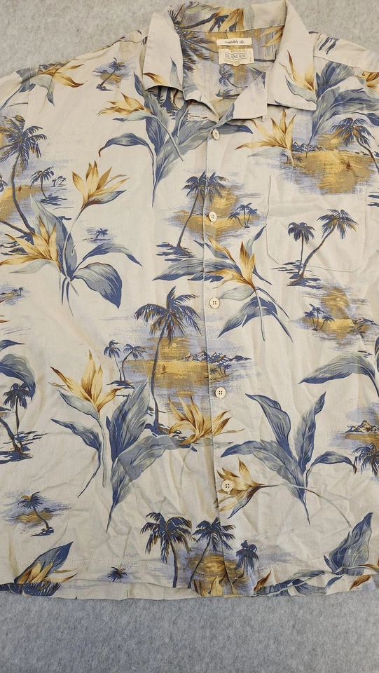Camisa Islander Para Hombre Extra Grande Seda Floral Hawaiana Palma Lavable Informal Foto 4 de 4
