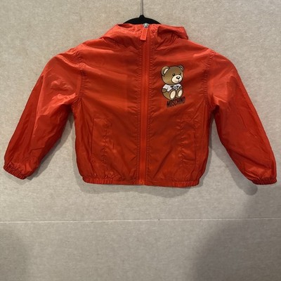 Moschino Kid Red Teddy Bear Nylon Hooded Jacket Windbreaker Size 4 NEW