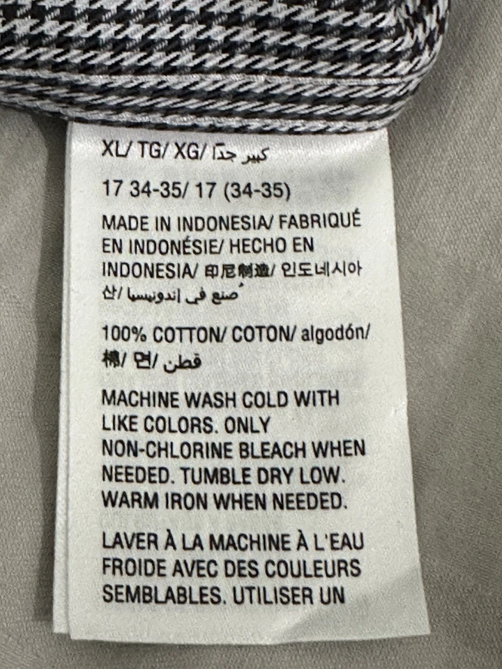 Tasso Elba Dress Shirt Mens Size 17 34/35 Long Sleeve 100% Cotton Black Plaid - Image 4 of 4