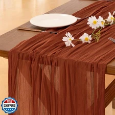 Socomi Thanksgiving Fall Table Runner Terracotta Cheesecloth Gauz