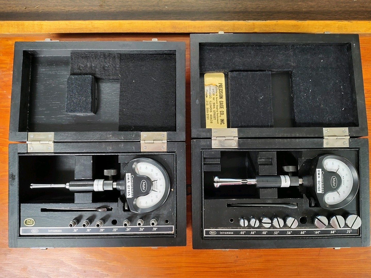 Mahr Intramess Dial Bore Gages.  2 Sets From .16"-.28" And .40"-.72" Very Good!