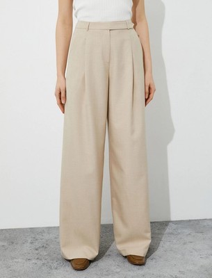 Koton Women s Pleated Palazzo Wide-Leg Trousers Beige EU 40 / US 10