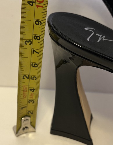 Giuseppe Zanotti Tacón Esculpido Negro Charol Cristal Gemas Tacones con Tiras NUEVO 37 - Imagen 10 de 10