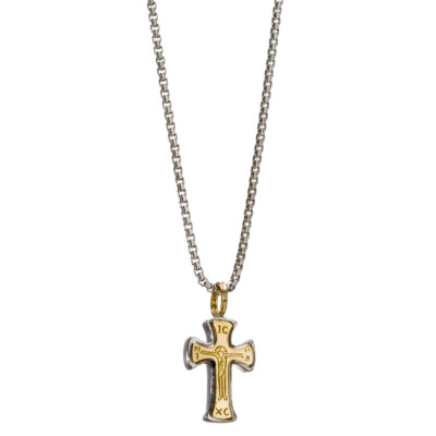 Gerochristo Jewelry Byzantine Cross Pendant Solid Gold 18K & Sterling Silver.