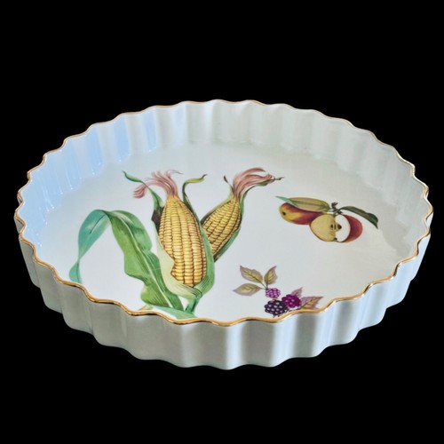 Royal Worcester 'Evesham Gold' Quiche Tart Dish Corn Fruit Gold Rim England 10"W - Picture 3 of 5