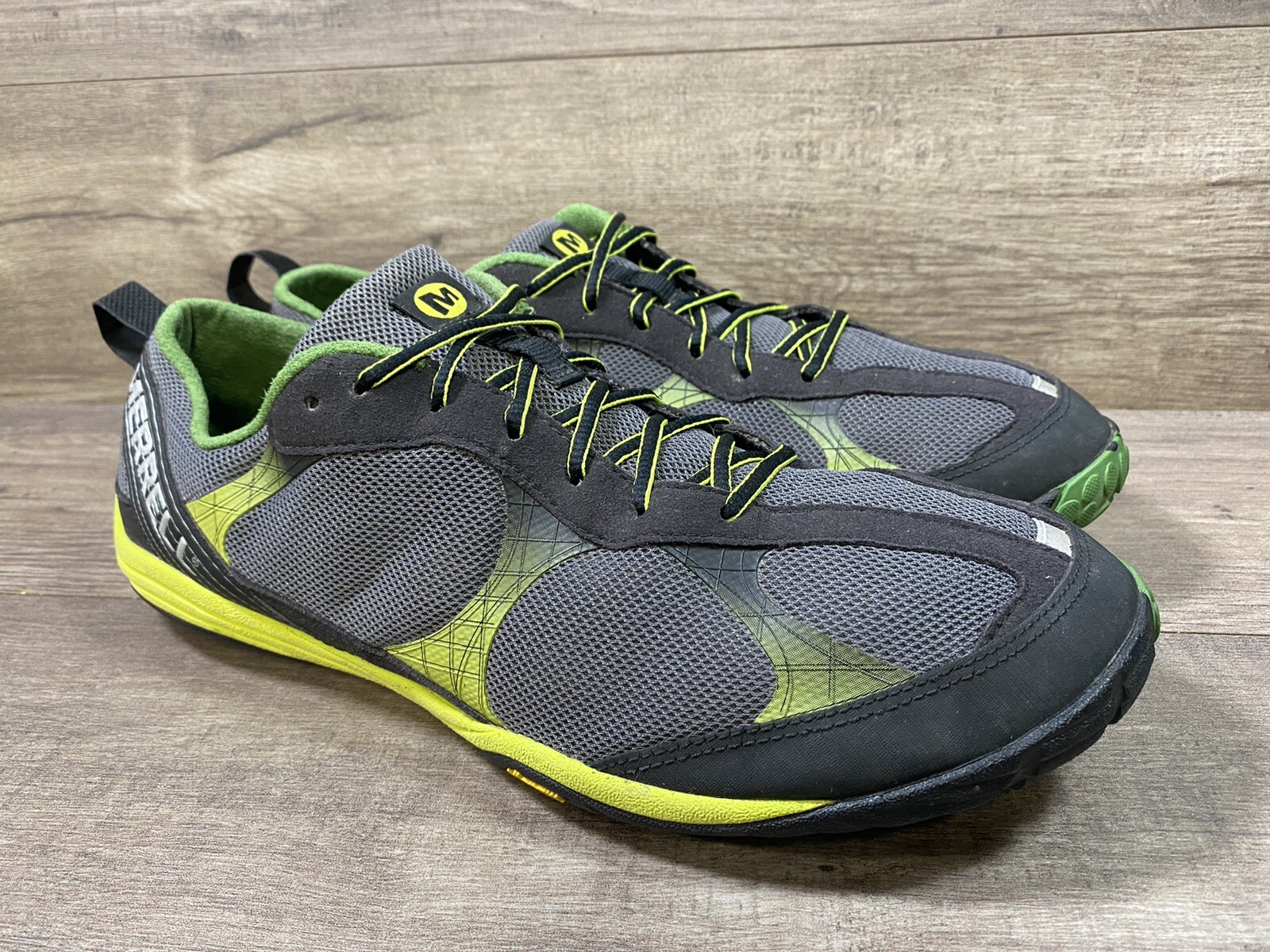 Merrell Road Glove Vibram scarpe da corsa sneakers a piedi nudi nero lime uomo taglia 13