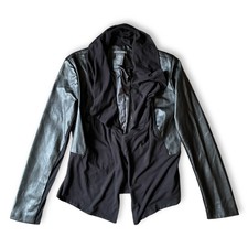 Chelsea & Theodore Cardigan Jacket Womens Size S Black Vegan Leather Mixed Media