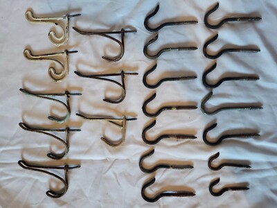 22 Vintage Screw-In Coat Hat Hooks Hardware Salvage Twisted Wire Heavy  Curve