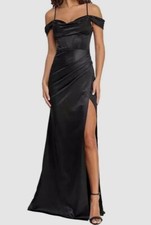 B Darlin Women's Juniors' Black Satin Long Evening Dress Size 3/4
