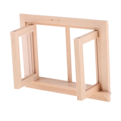 Unlackiert 1/12 Puppenhaus Miniatur Holz 2 Pane Fenster Modell DIY Zubehör
