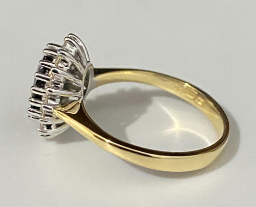 18K Yellow Gold W/ Sapphire & Diamond Cluster Ring Size J 1/2 - 5 - Picture 6 of 9