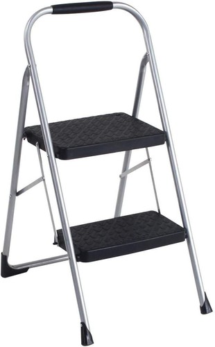 Step Stool Steel 2-Step Gray Foldable Household Ladder Lightweight Stable - Picture 3 of 10
