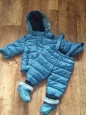 Ted Baker 2 piece Snow Suit  / pramsuit 6-9 months blue and grey with boots