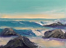 ROCKY SHORES FIVE Original Expression Seascape Ocean Painting 9x12 052219 KEN