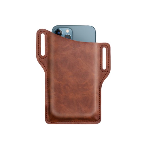 Men Vertical PU Leather Pouch with Waist Belt Loop Cell Phone Holster Wallet Bag - Picture 3 of 42