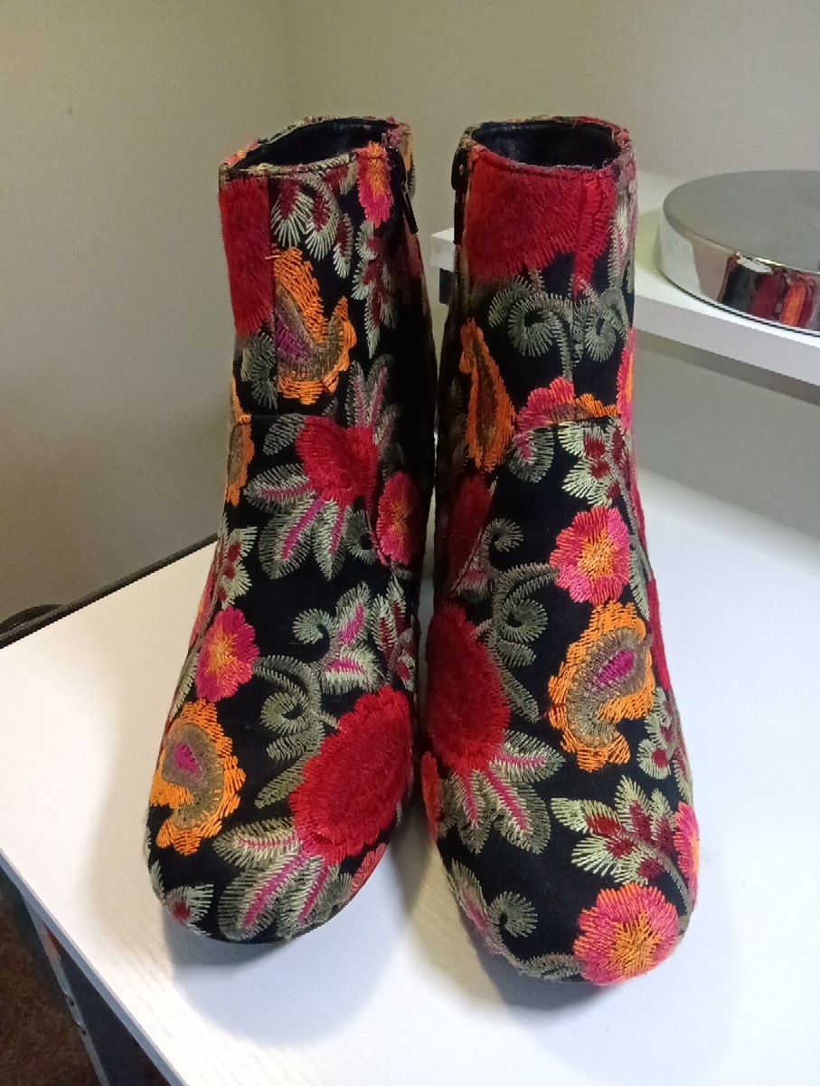 Mia Vail Embroidered Multicolor Floral Ankle Heel Boot Shoe 9M | eBay
