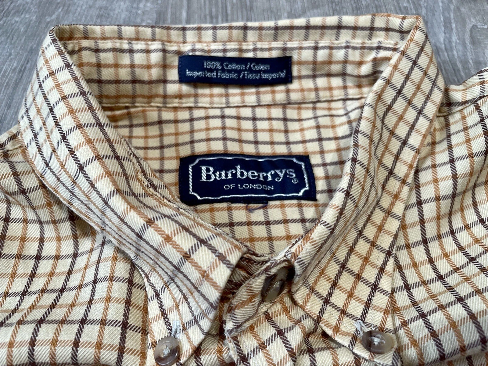Camicia vintage Burberrys of London flanella abbottonata gialla a quadretti