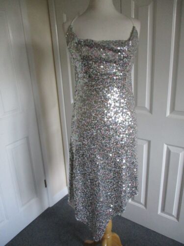 Asos Luxe -Silver & Pink Sequin, Lace Tie, Open Cowl Back Dress - UK10/EU38