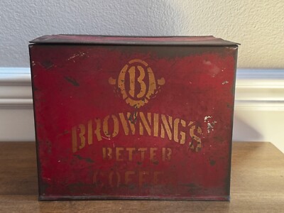 ANTIQUE VINTAGE 1900'S BROWNINGS BETTER COFFEE BIN TIN ADVERTISING STORE DISPLAY