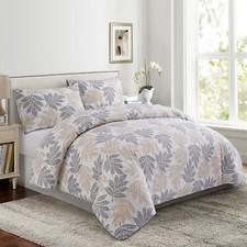 Rayon from Bamboo Soft Printed 3 Piece Duvet Cover Set, Taupe Grey Leaves Full