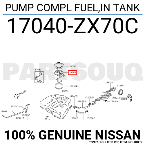 17040ZX70C Genuine Nissan PUMP COMPL FUEL,IN TANK 17040