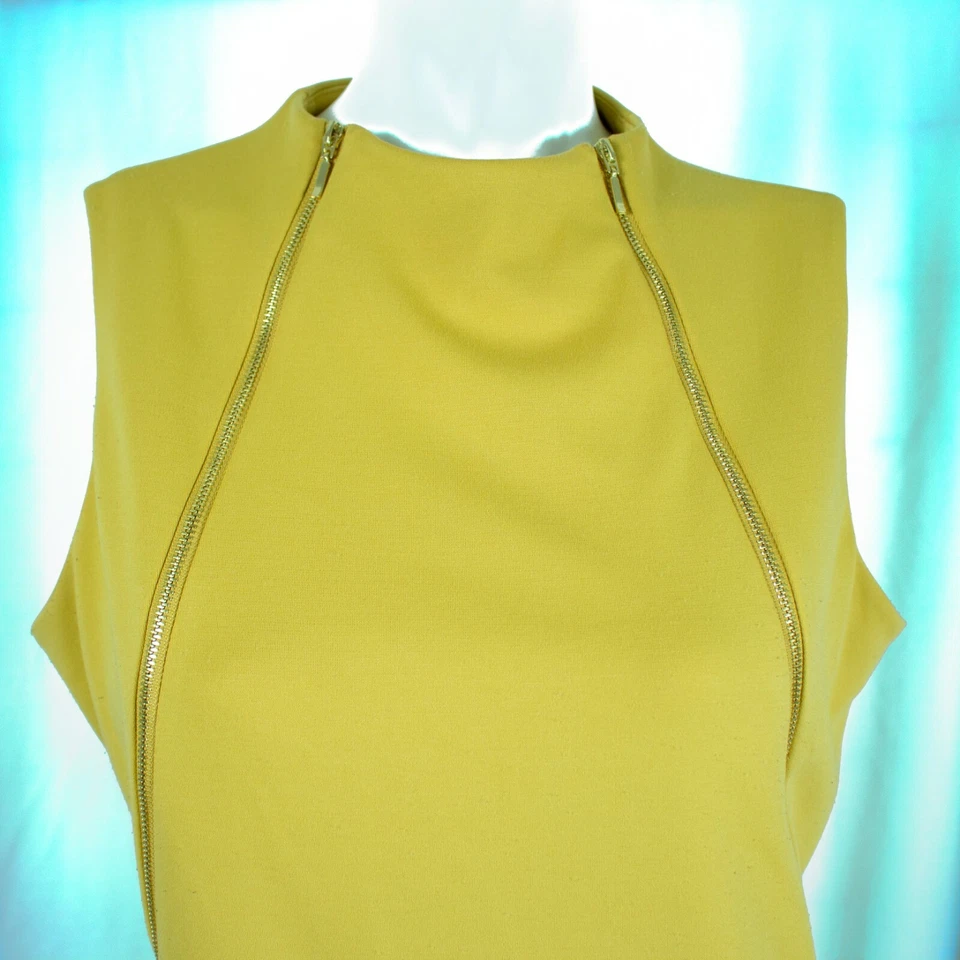 CALVIN KLEIN Yellow Lime Solid Gold Zippers Rayon Blend Women Dress Size 12 - Image 3 of 4