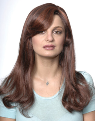 Maggie Wig Drag Queen Cosplay Long 20in Straight Hair Curl in Back Long Bang