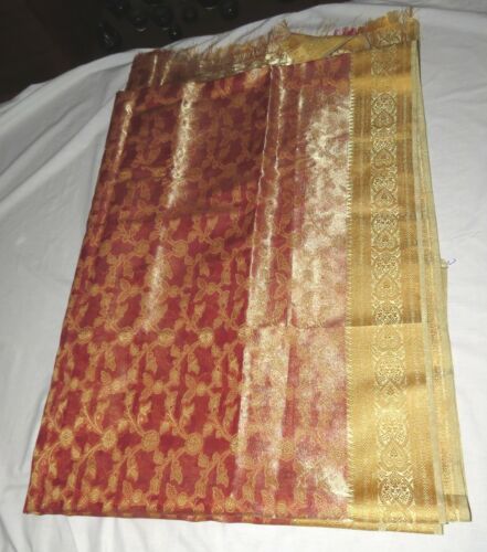 Indian Net Wedding Bridal Saree Sari Gold Floral - 第 1/2 張圖片