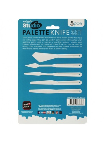 New Plastic Palette Knife Set 5pce Studio Mont Marte Arts Craft - Picture 2 of 2