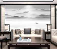 3D Gray Mountain Boat ZHUB1912 Wallpaper Wall Mural Removable Self-adhesive Ann