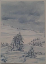 Original Painting Watercolour Winter Landscape A5 Size Unique Signed Motif3