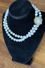 VOGUE Milk Glass Necklace Double Strand Necklace Sunburst Clasp 15.5" Vintage