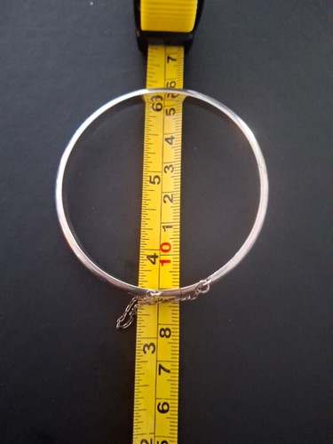 925 Sterling Silver Bangle Cuff Rare Estate Find With Safety Chain 6.17g - Picture 1 of 5