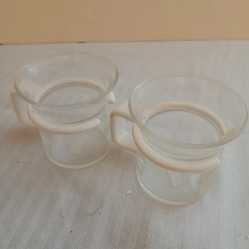 2 件复古 Bodum 玻璃浓缩咖啡茶杯小酒馆马克杯白色手柄 — 第 2/4 张图片