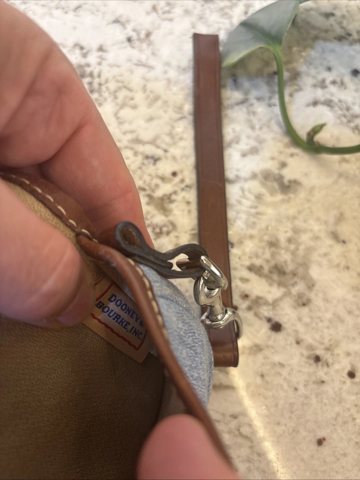 Dooney & Bourke Denim With Leather Brown Trim Flap Wristlet Clutch wristlet - Image 4 of 4