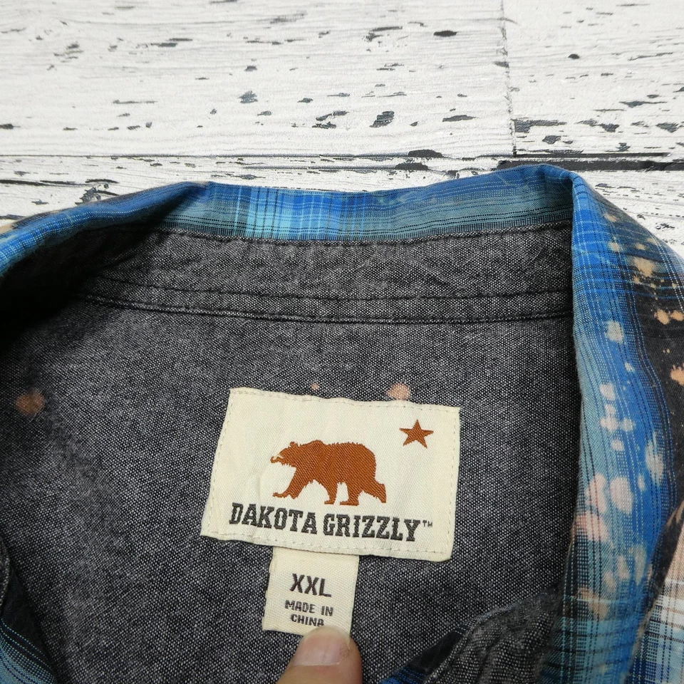 Dakota Grizzly Shirt Mens 2XL Blue Black Plaid Bleach Lake Vibes Flannel Cotton - Image 3 of 4