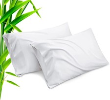 White Pillow Cases Standard Size 2 Pack, Bamboo Rayon Cooling Pillowcases