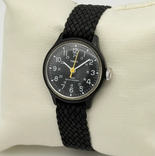 Vintage 1988 Women's/Youth TIMEX Black Mechanical Camper Style Watch, 25mm, Runs