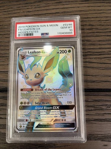 2019 POKEMON SUN & MOON HIDDEN FATES #SV46 FULL ART/LEAFEON GX PSA 10