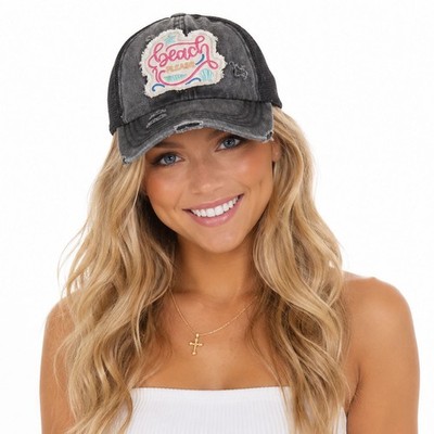 C.C Exclusive Beach Please Patch Mesh Back Criss Cross Ponytail Baseball Cap